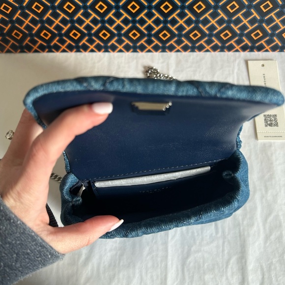 Tory Burch Willa Denim Nano Top Handle Crossbody Bag Denim Blue Silver - Picture 7 of 11